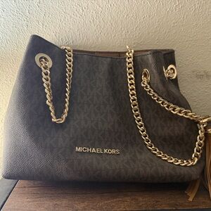 Michael Kors Dark Brown Shoulder Bag with Gold Chain